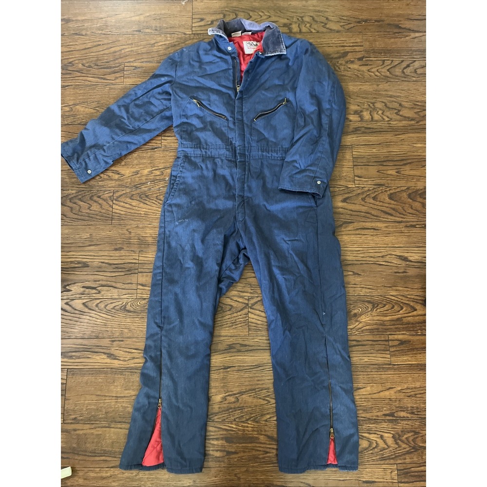 Vtg 80s 90s Walls Blizzard Pruf Coveralls L Regular Blue Insulated Workwear USA
